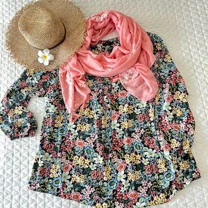 TAHARI Woman long sleeve floral blouse tunic top 1x